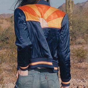 Classic Rock Couture Original Blue Rising Sun Bomber Jacket Size XL